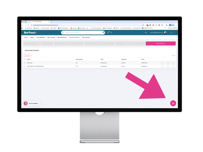 Voeg een afleveradres toe aan je account in BarTrack