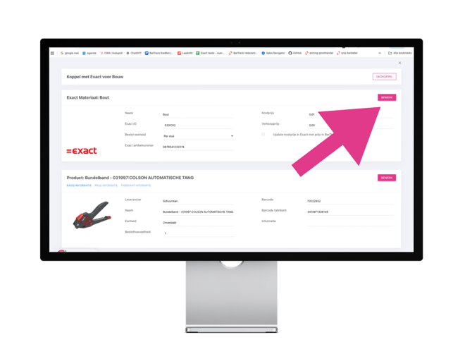 Exact materiaalinformatie aanpassen in BarTrack