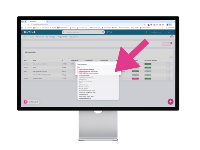 BarTrack - Selecteer project uit Exact Bouw