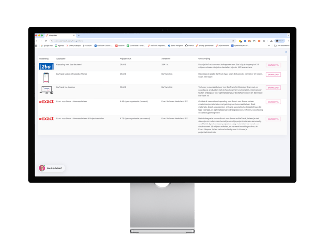 Overzicht van BarTrack Integraties