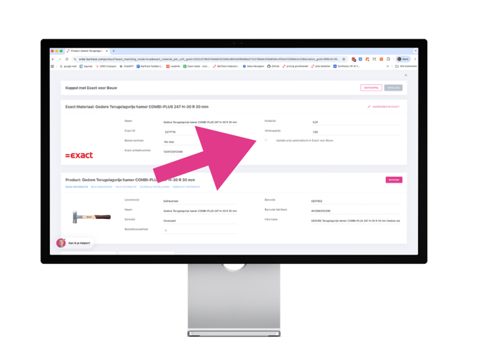 BarTrack - Exact Bouw - Selecteer prijsupdate