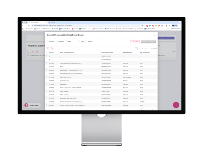 BarTrack - Ophalen artikelen uit Exact Bouw