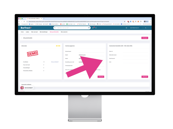 Instellen van de EDI verbinding door de besteller op order.bartrack.com