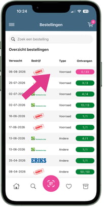 Overzicht bestellingen - bestelling selecteren
