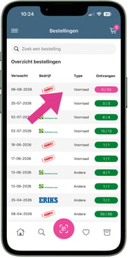 Overzicht bestellingen - bestelling selecteren