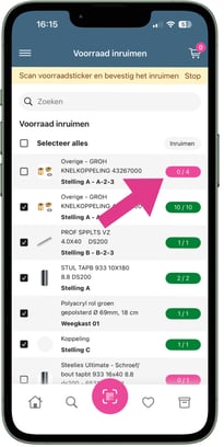 Voorraad inruimen - aantal aanpassen