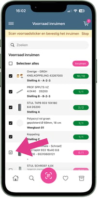 Voorraad inruimen - afvinken