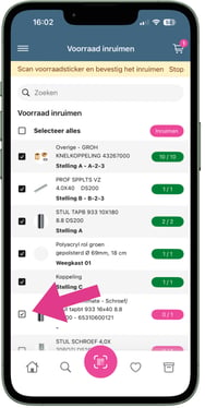 Voorraad inruimen - afvinken
