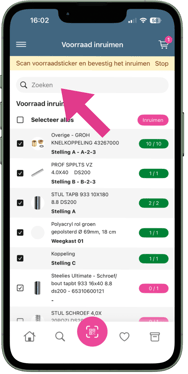Voorraad inruimen - zoeken